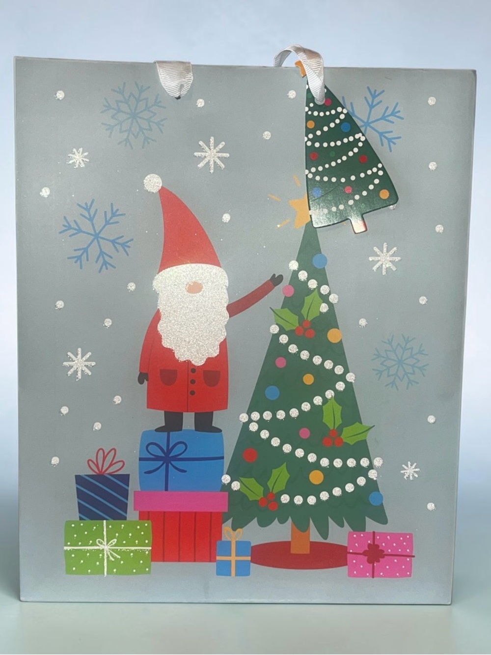 Holiday Gift Bags with Santa & Tree - Blue and Green 3 Pc Set - Picture 8 of 16